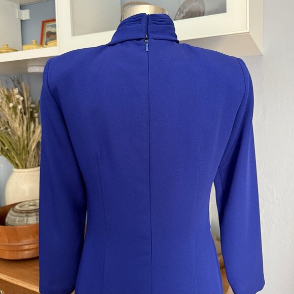 Vtg 80s 90s David Warren Neiman Marcus Drape Sheath Dress Size 4 P Blue Career - Picture 6 of 8